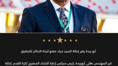 أبو ريدة يقرر إحالة السيد مراد عضو لجنة الحكام للتحقيق